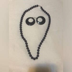 Vintage Elegant Navy & Gold Beaded Necklace and Earring Set